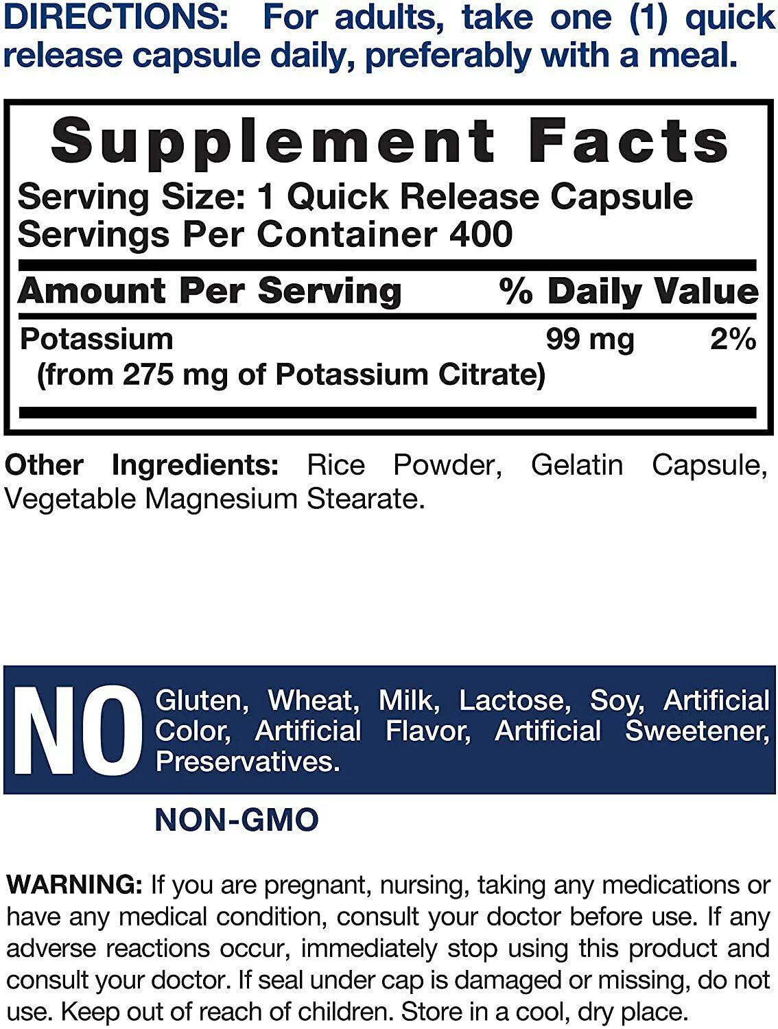 Potassium Citrate 275mg 400 Caps Z99575
