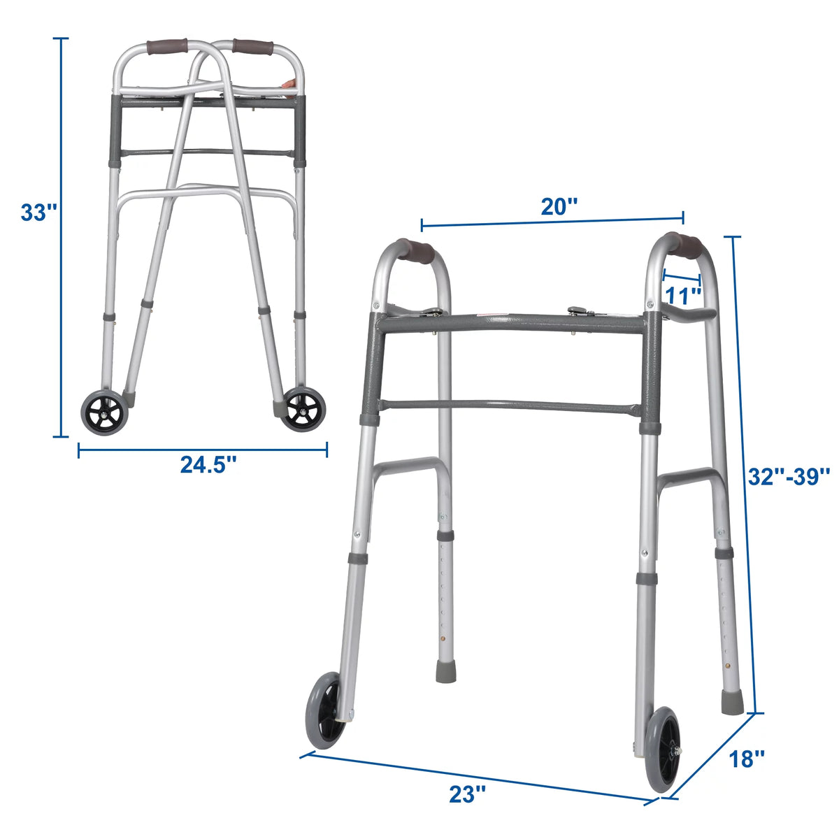 Foldable Adjustable Lightweight Mobility Walker with 5" Wheels R7158