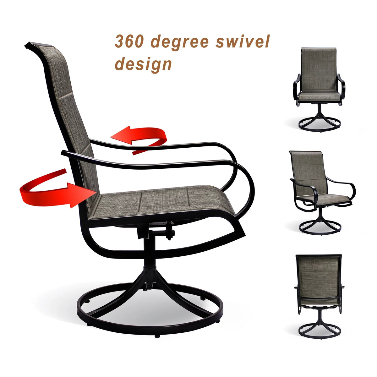 Set of 2 Swivel Dining Chairs Textilene Mesh Fabric Black Frame V5597