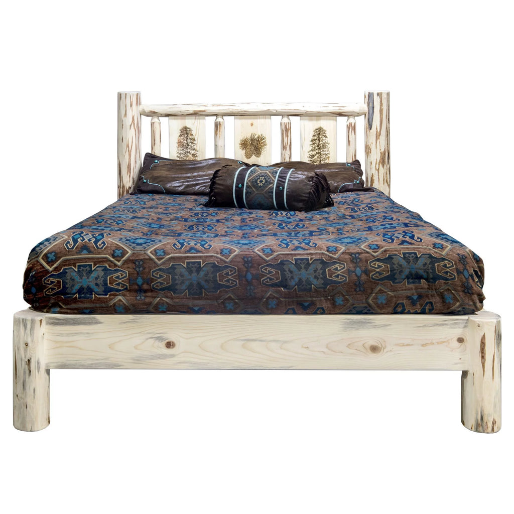 Full Platform Bed with Laser Engraved Pine Tree Design L605