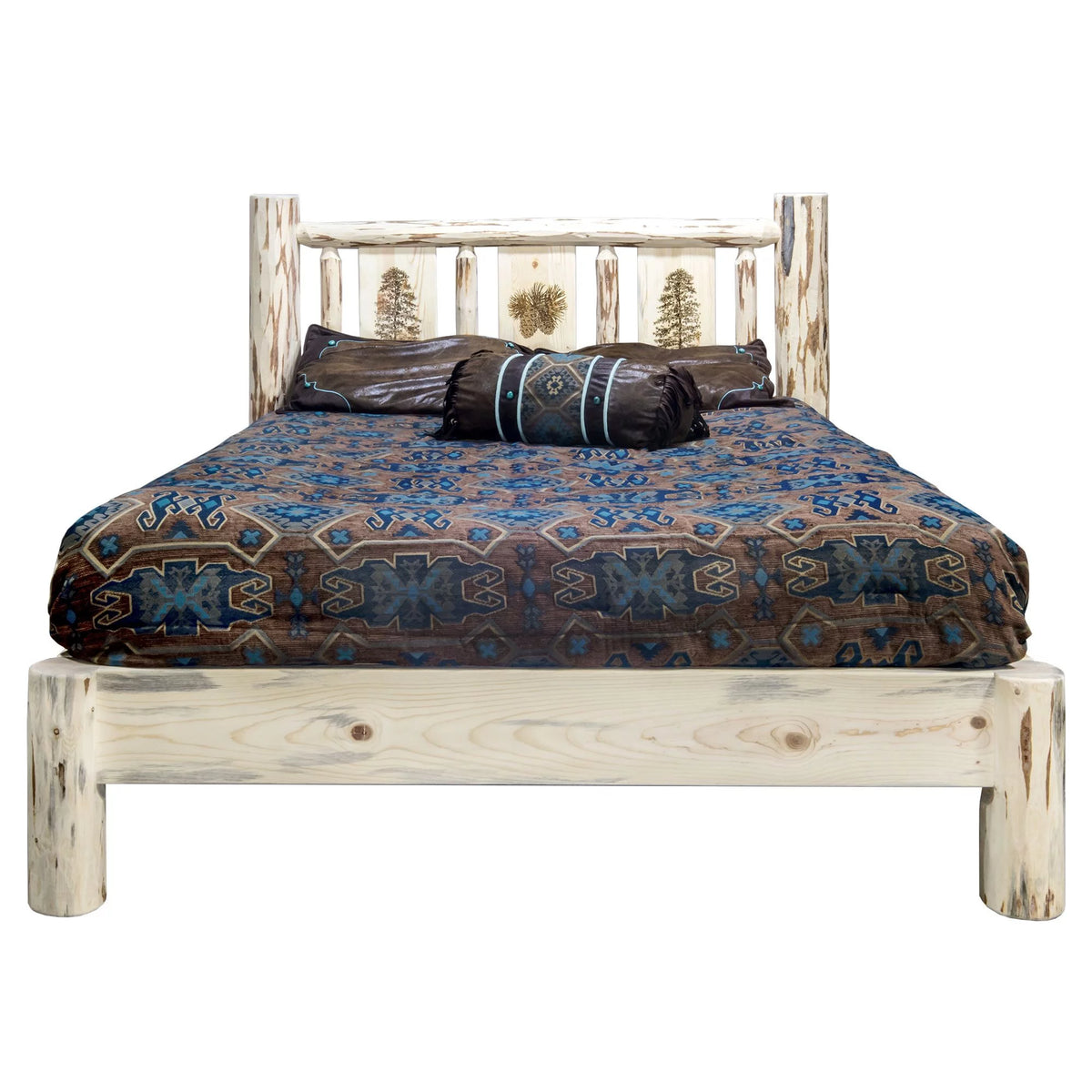 Full Platform Bed with Laser Engraved Pine Tree Design L605