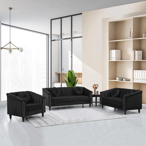 3 Piece Velvet Upholstered Sofa Loveseat and Chair O8453
