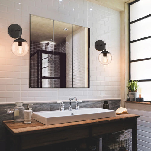 24.5-Inch Pre-Assembled Bathroom Wall Cabinet with Mirrored Doors N862