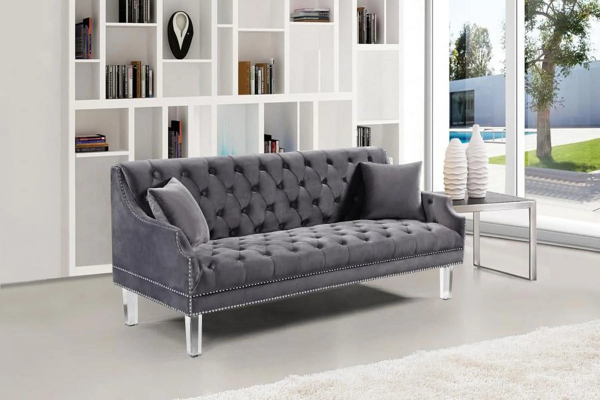 Grey Velvet Button Tufting Sofa & Loveseat Set 2Pcs A644