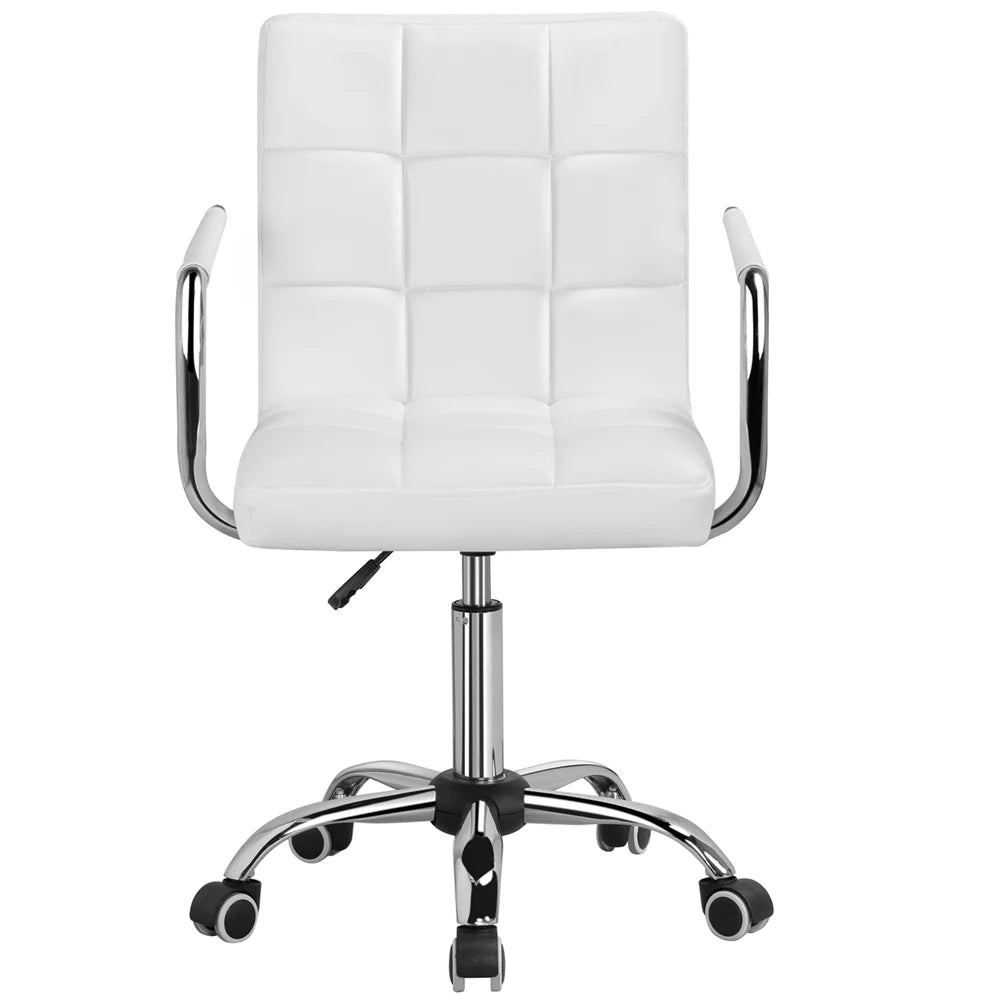 White Height Adjustable Swivel Office Chair with Armrests Q27089