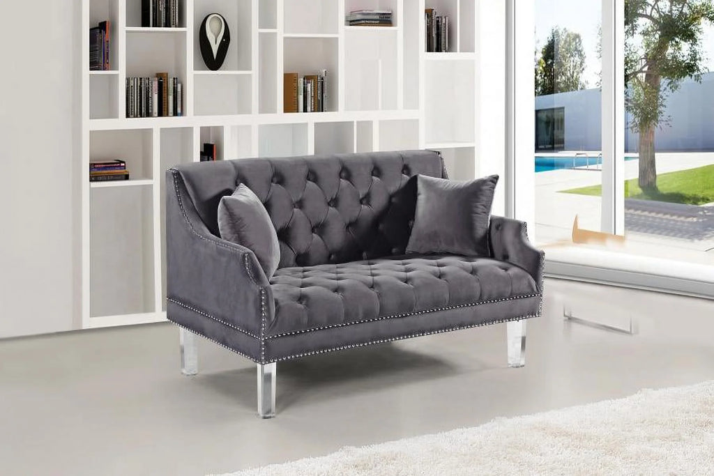 Grey Velvet Button Tufting Sofa & Loveseat Set 2Pcs A644