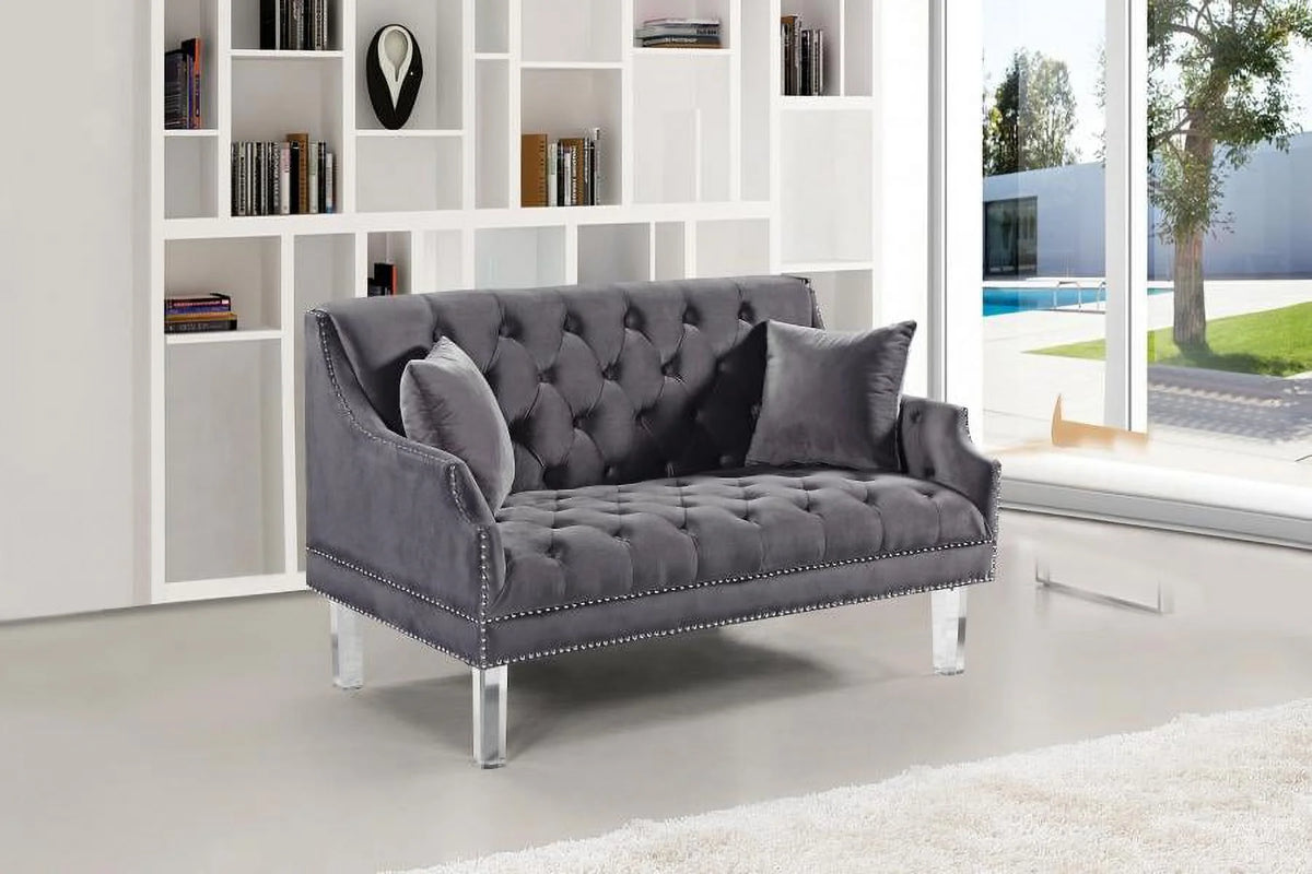 Grey Velvet Button Tufting Sofa & Loveseat Set 2Pcs A644