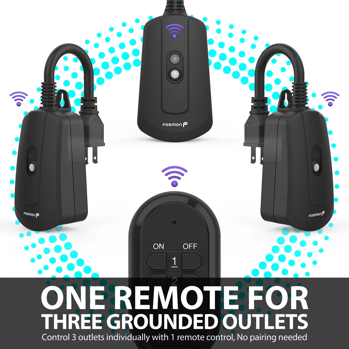 Wireless Remote Control 3-Prong Outlet 3 Receiver 1 Remote F3799