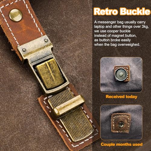 15.6 Inch Waterproof Waxed Canvas Leather Laptop Messenger Bag T343052