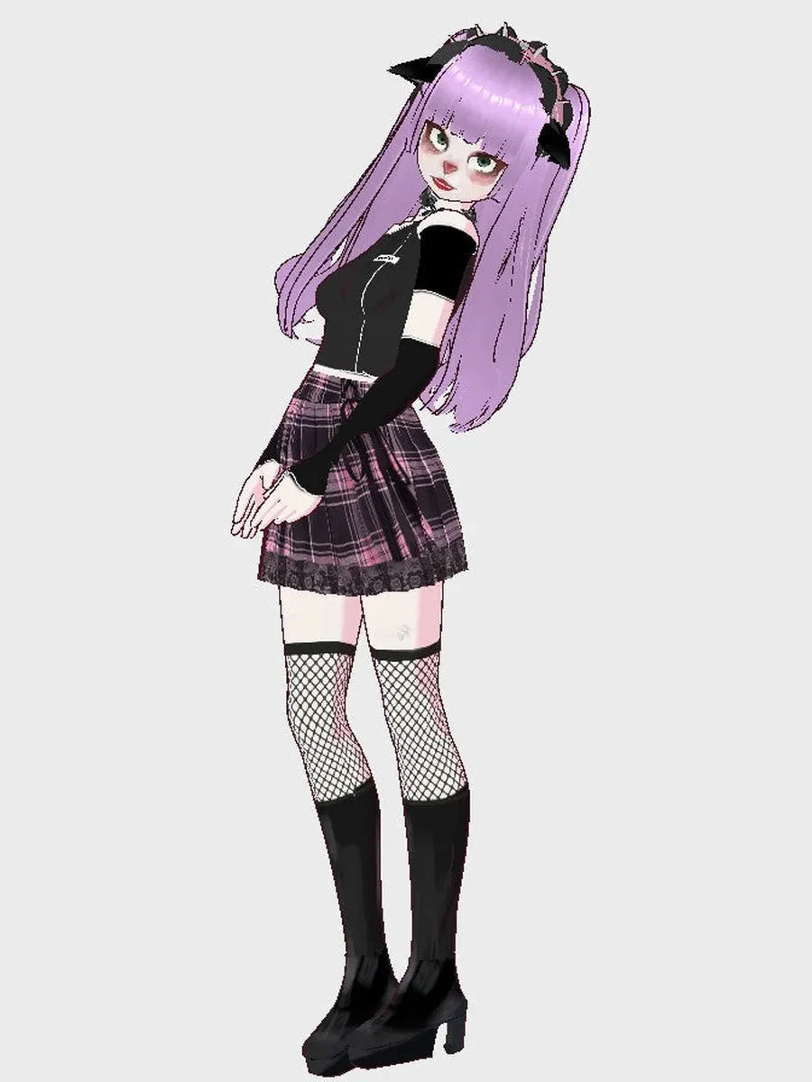 Pink Plaid Lace Skirt S44400