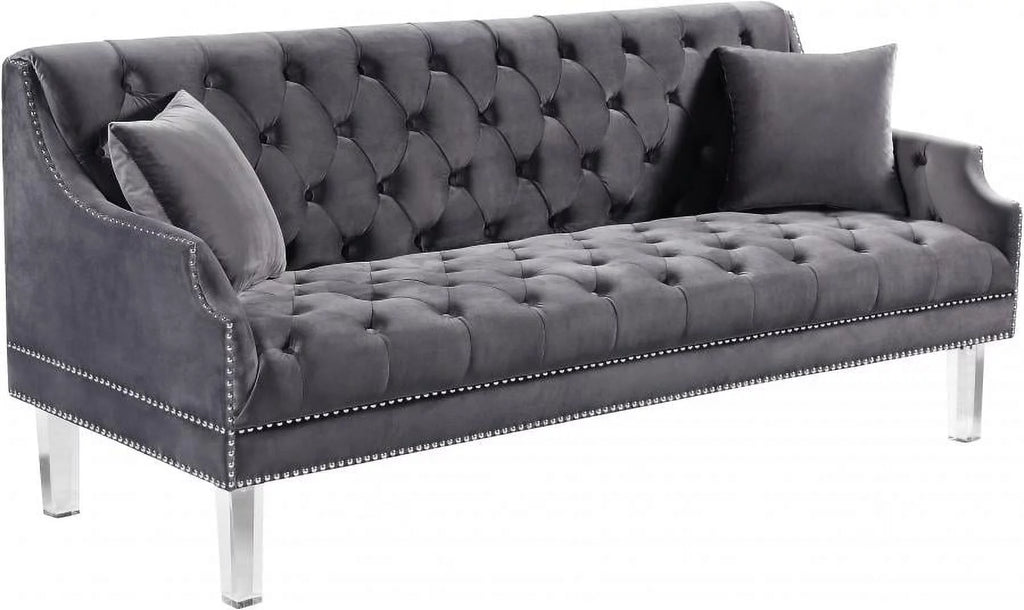Grey Velvet Button Tufting Sofa & Loveseat Set 2Pcs A644