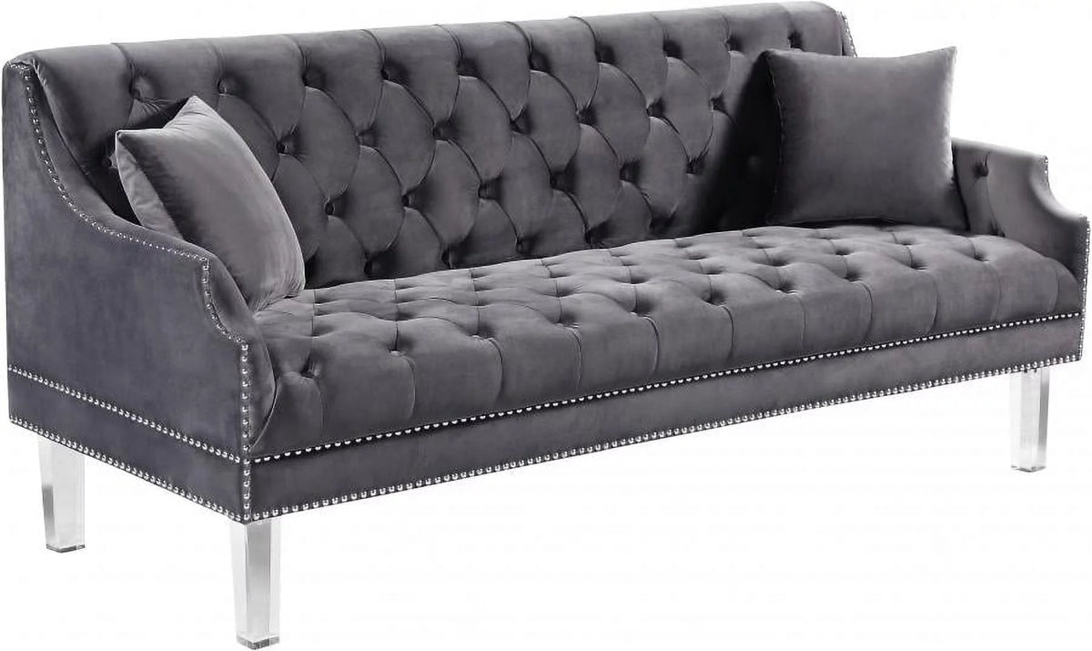 Grey Velvet Button Tufting Sofa & Loveseat Set 2Pcs A644