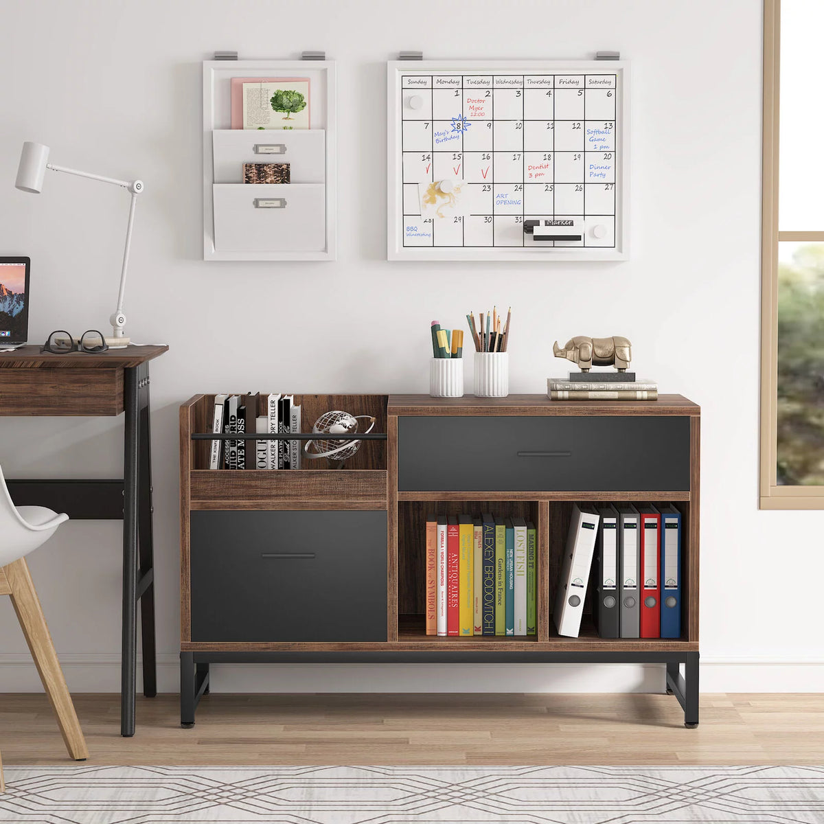 2 Drawer Wood File Cabinet with Storage Shelves G5719