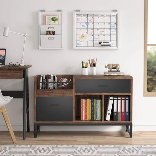 2 Drawer Wood File Cabinet with Storage Shelves G5719