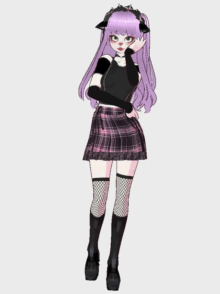 Pink Plaid Lace Skirt S44400