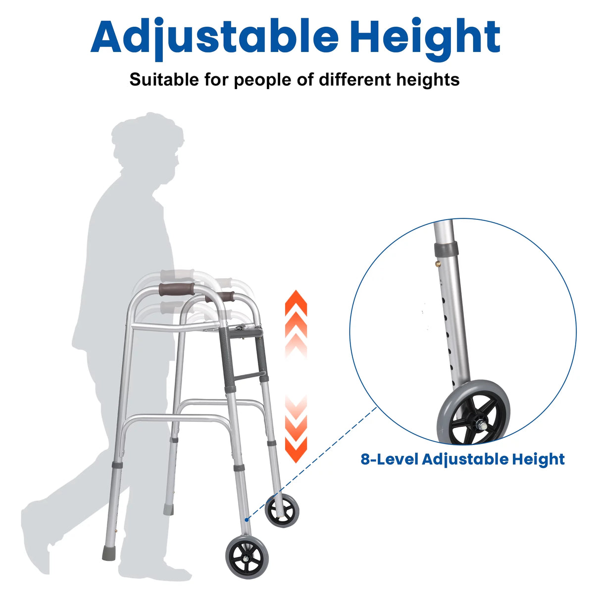 Foldable Adjustable Lightweight Mobility Walker with 5" Wheels R7158