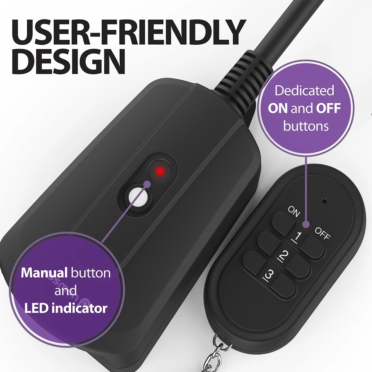 Wireless Remote Control 3-Prong Outlet 3 Receiver 1 Remote F3799