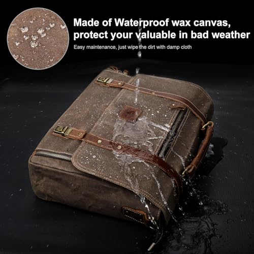15.6 Inch Waterproof Waxed Canvas Leather Laptop Messenger Bag T343052