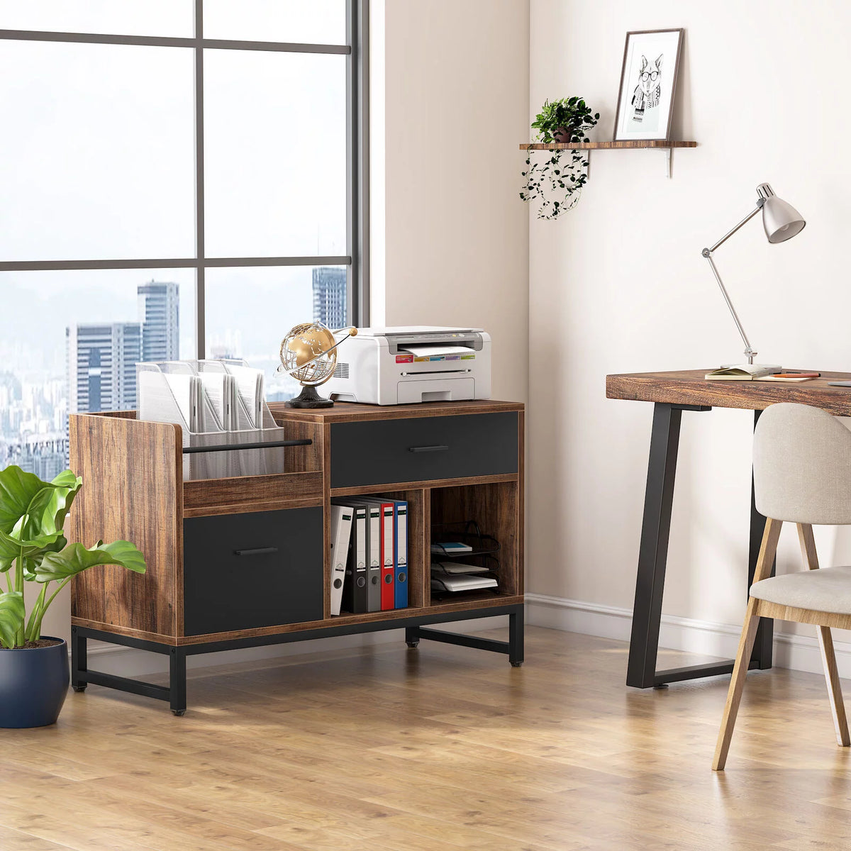 2 Drawer Wood File Cabinet with Storage Shelves G5719