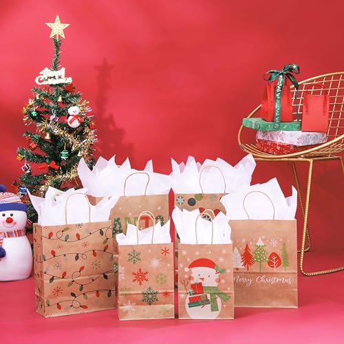 24 Christmas Gift Bags Assorted Sizes with Tissue Paper N4448