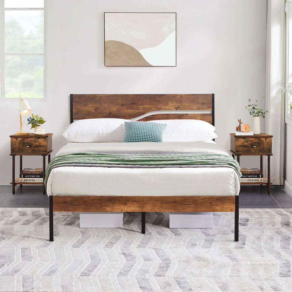 3-Piece Full Bedroom Set with Platform Bed Frame and 2 Nightstand L893