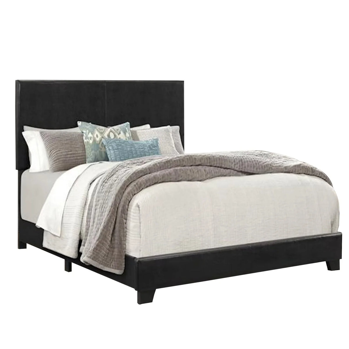 Full Size Black Wood Upholstered Bed J3652