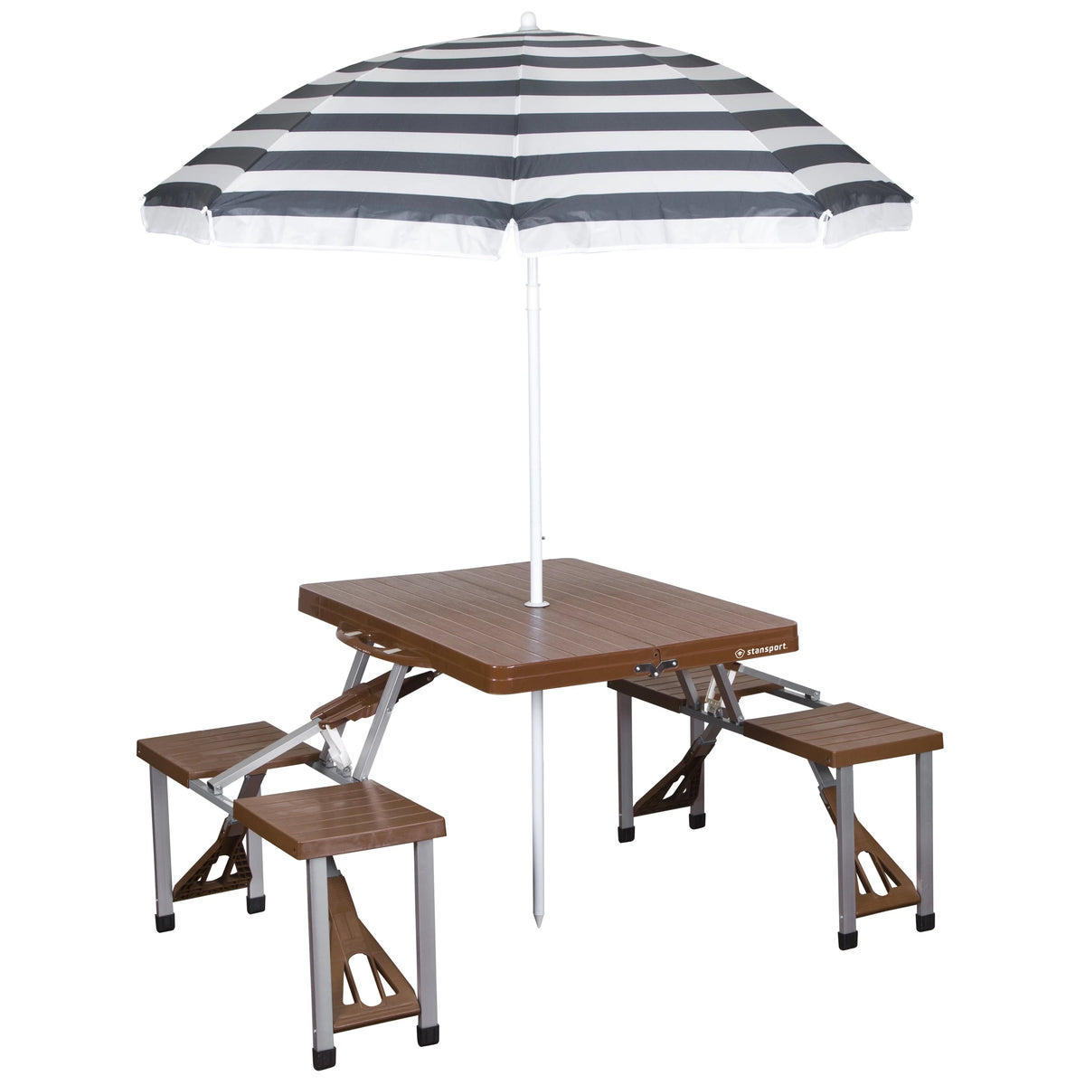 Picnic Table and Umbrella Combo Brown High Impact Plastic U8083