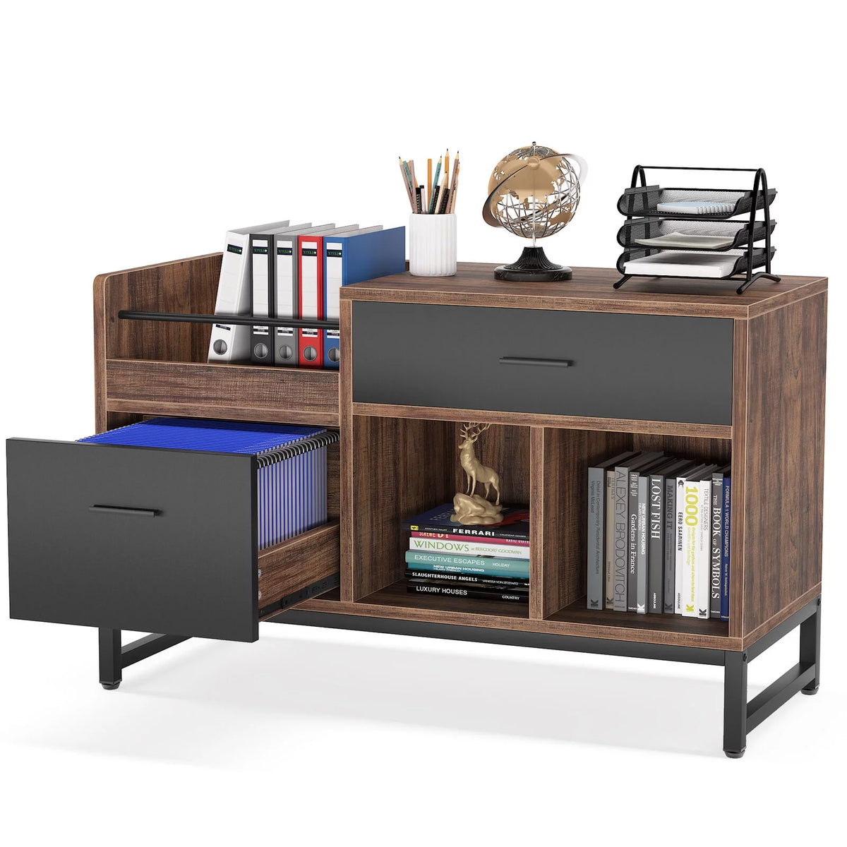 2 Drawer Wood File Cabinet with Storage Shelves G5719