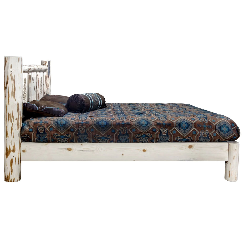 Full Platform Bed with Laser Engraved Pine Tree Design L605