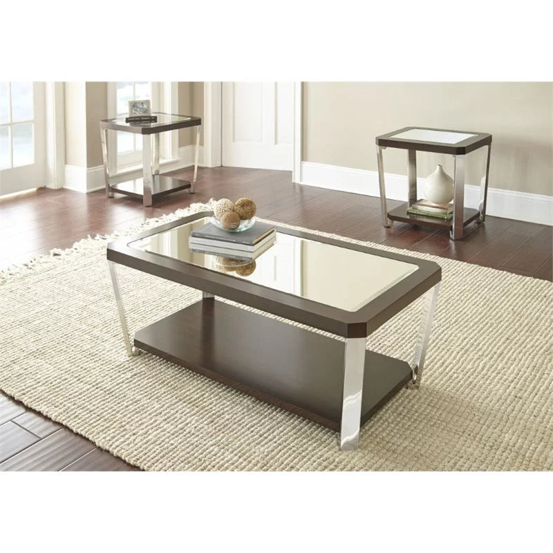 Mirror Top End Table in Espresso Chocolate A315