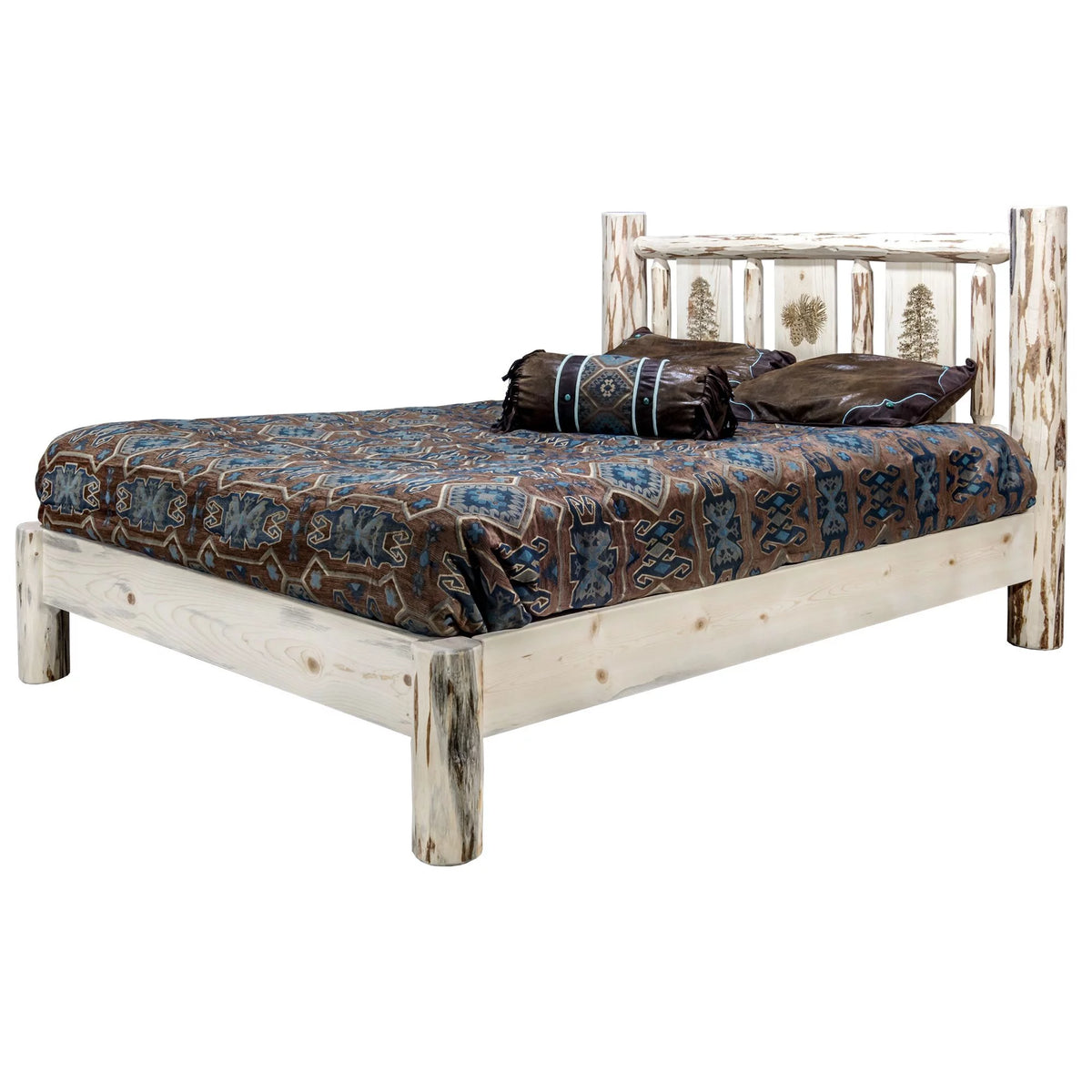 Full Platform Bed with Laser Engraved Pine Tree Design L605