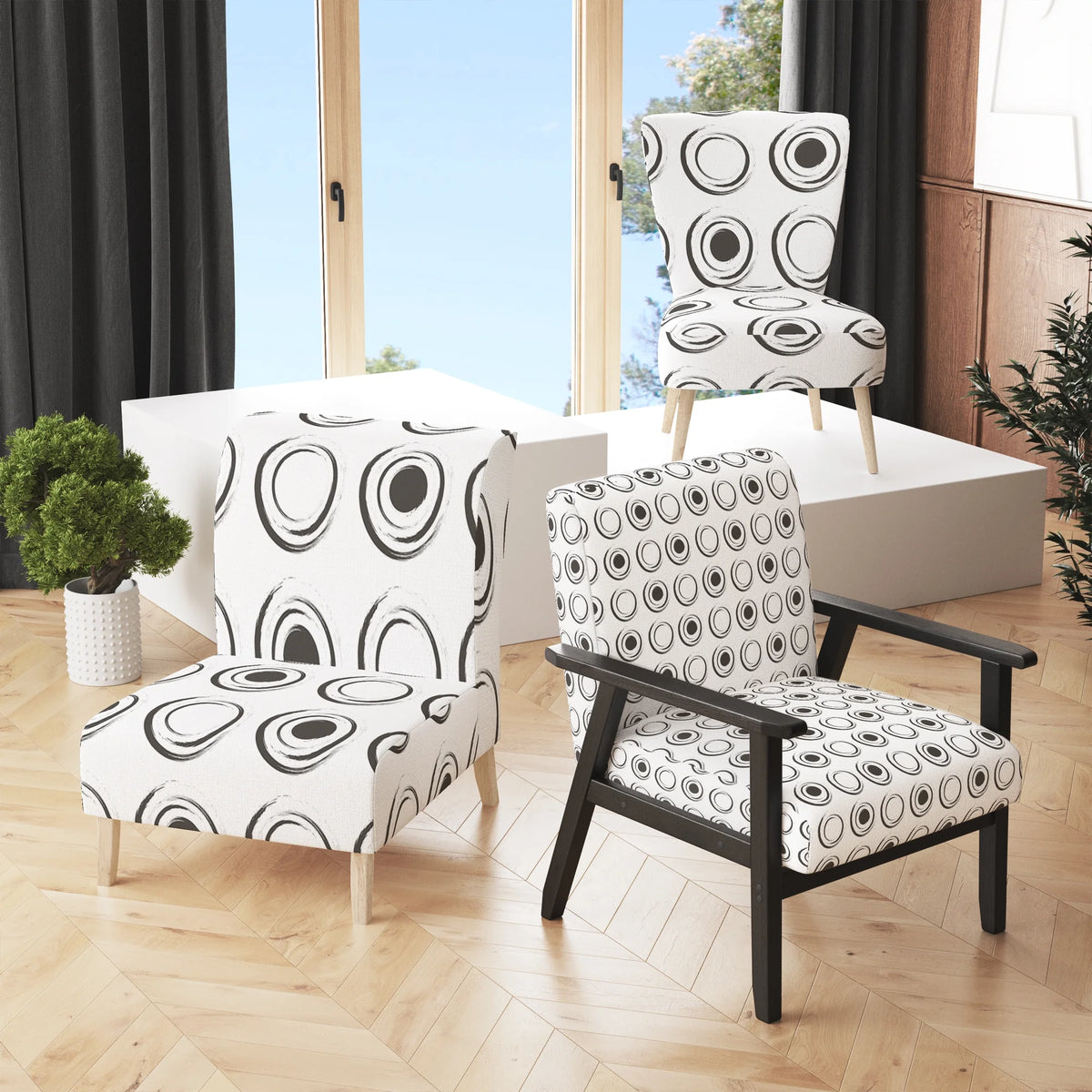 Black Patterned Upholstered Accent Chair T489038