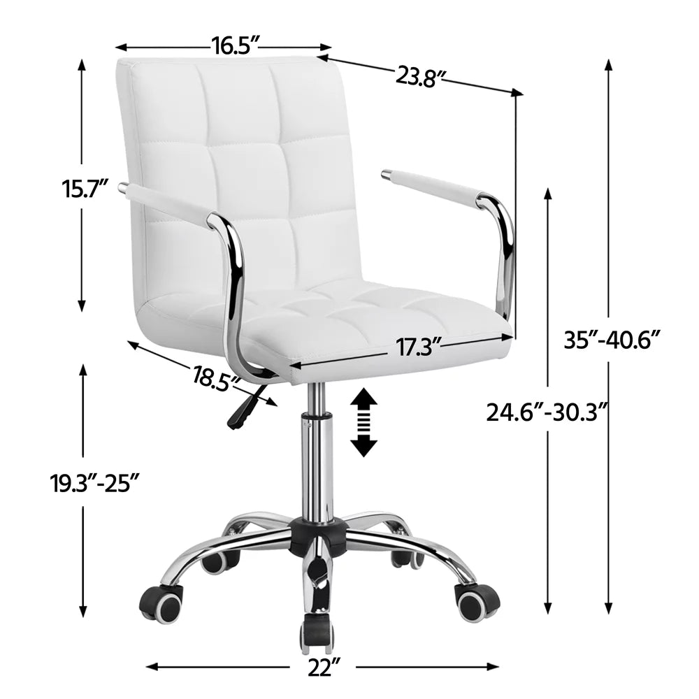 White Height Adjustable Swivel Office Chair with Armrests Q27089