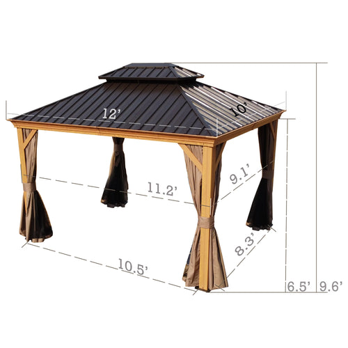 12 ft. W x 10 ft. D Brown Hardtop Aluminum Gazebo H188