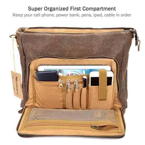 15.6 Inch Waterproof Waxed Canvas Leather Laptop Messenger Bag T343052