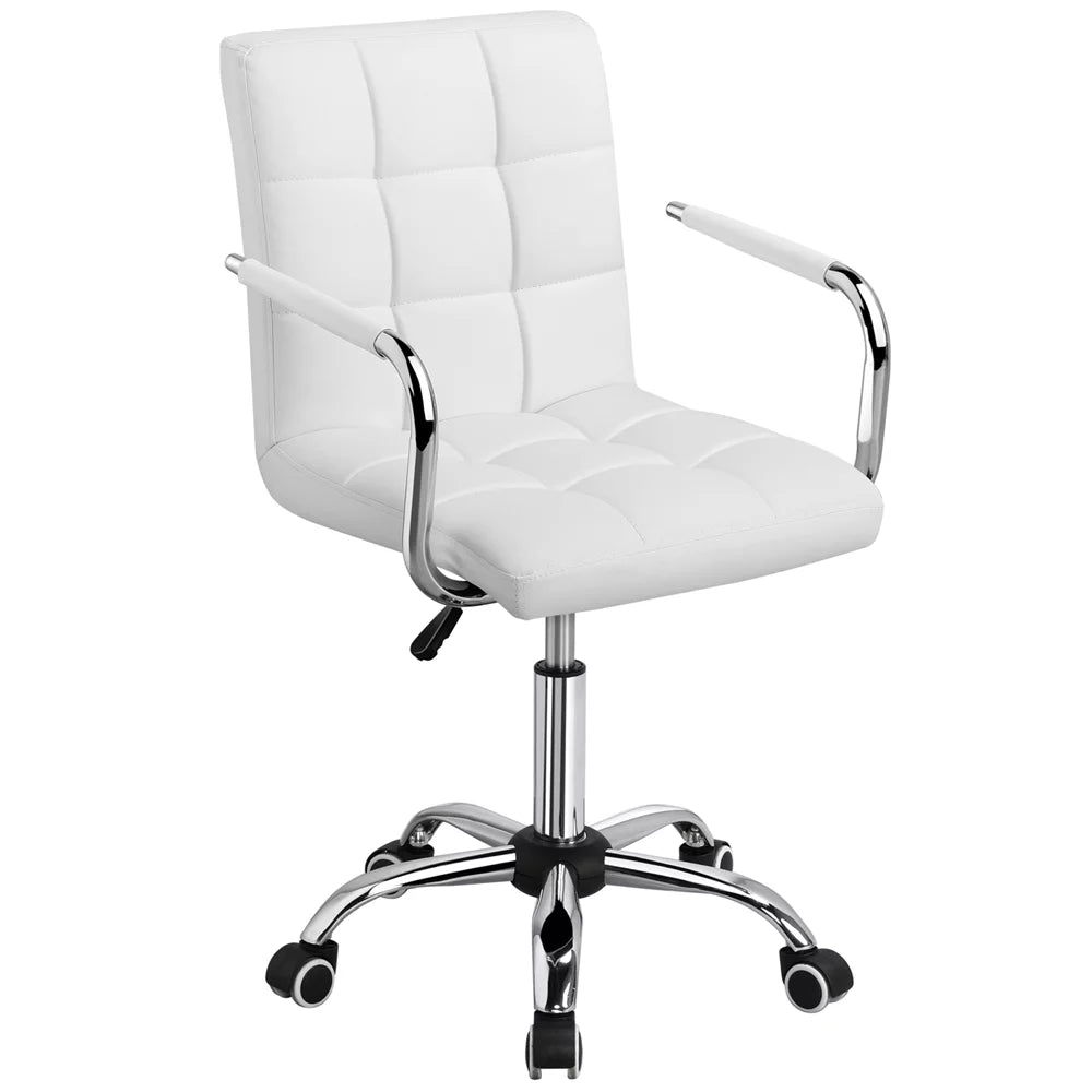 White Height Adjustable Swivel Office Chair with Armrests Q27089