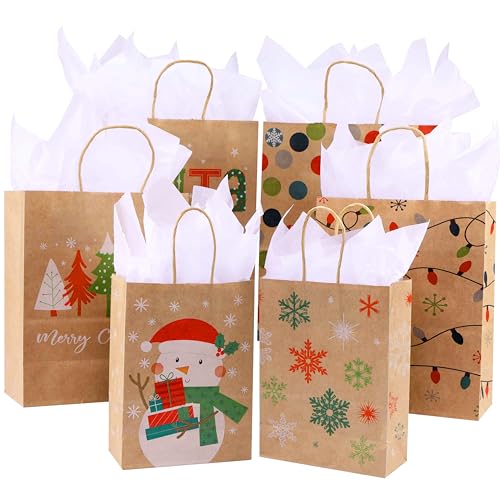 24 Christmas Gift Bags Assorted Sizes with Tissue Paper N4448