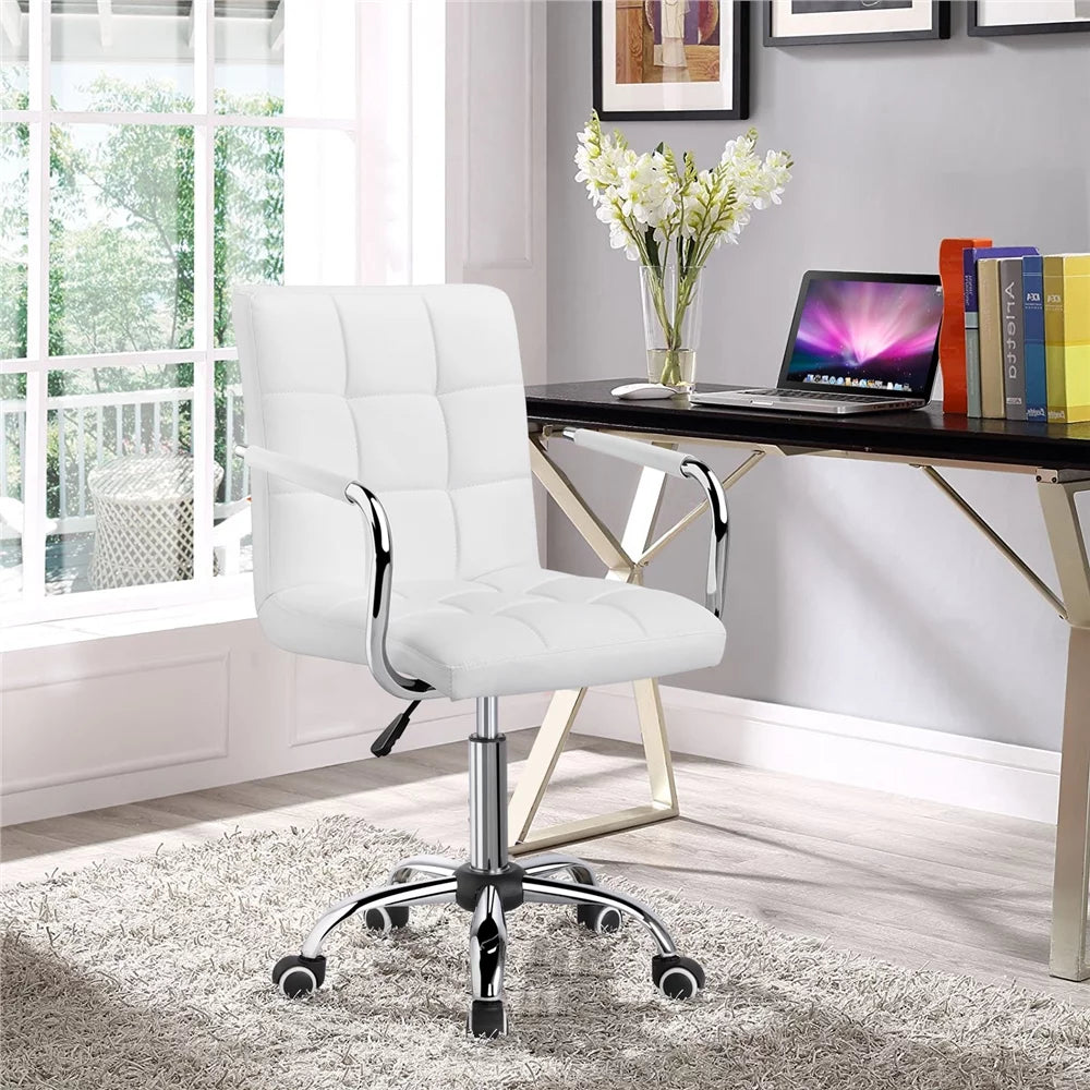 White Height Adjustable Swivel Office Chair with Armrests Q27089