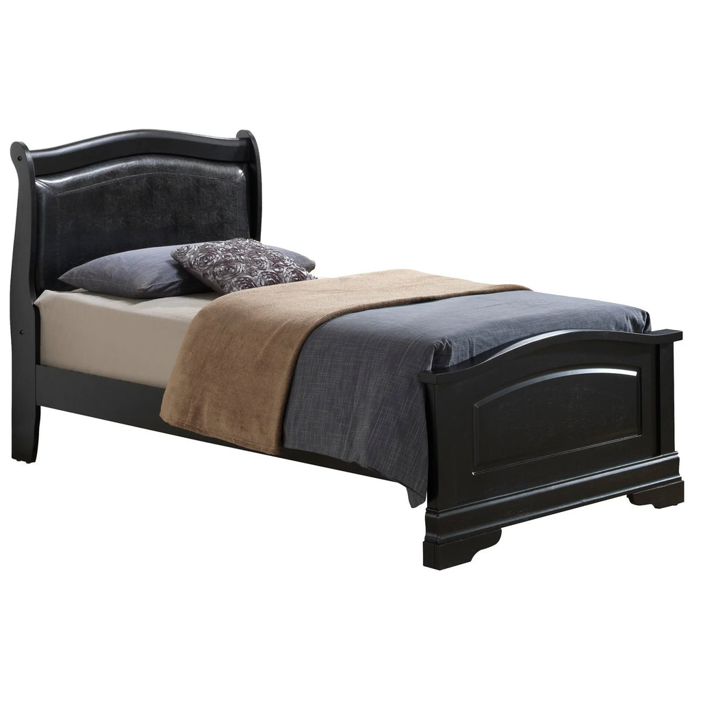 Black Faux Leather and Wood Full Bed W617