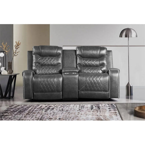 2-Piece Gray Upholstered Manual Reclining Sofa Set K342