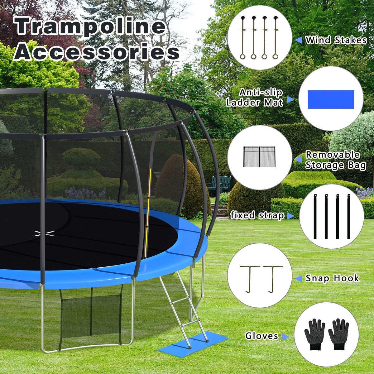 16 FT Trampoline with Safety Enclosure Net and Ladder O60779