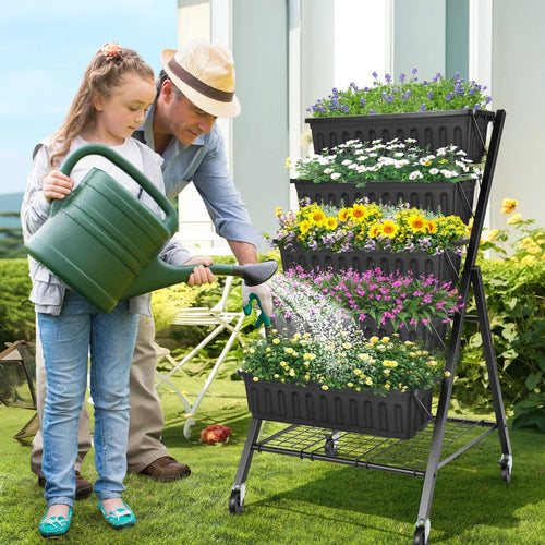 4 ft 5-Tier Raised Garden Bed Planter with Storage Shelf U784391