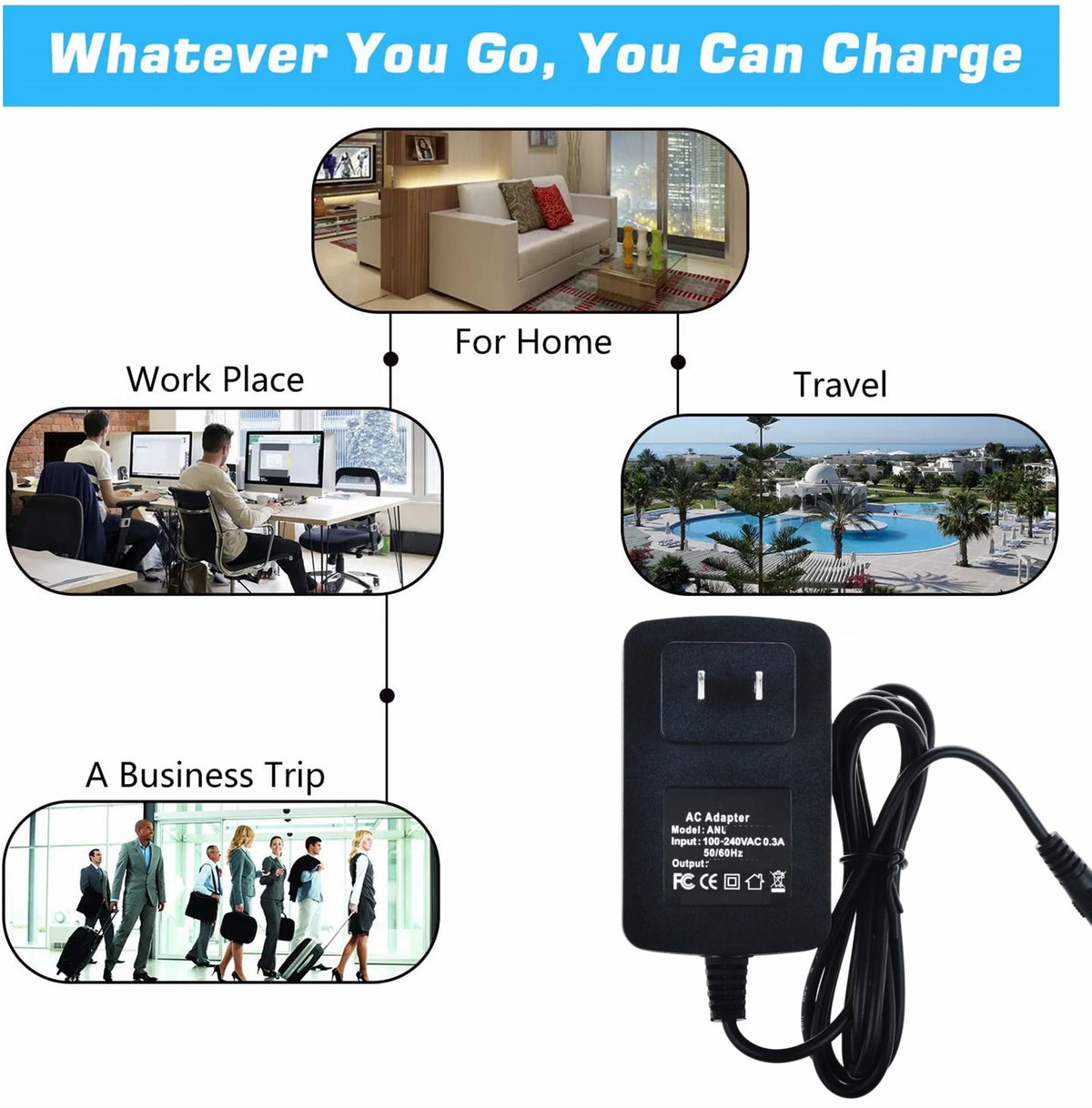 4ft AC-DC Adapter Replacement Power Supply Cord Cable B722