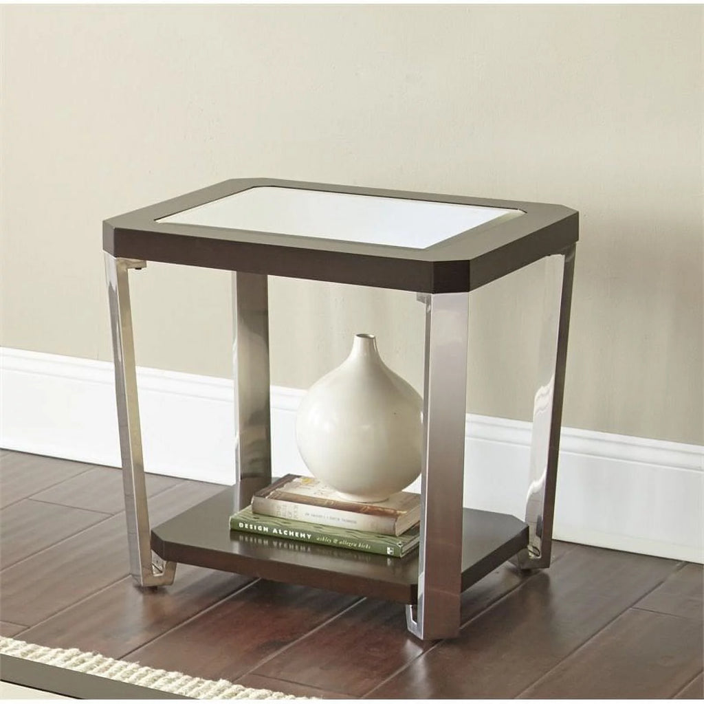 Mirror Top End Table in Espresso Chocolate A315