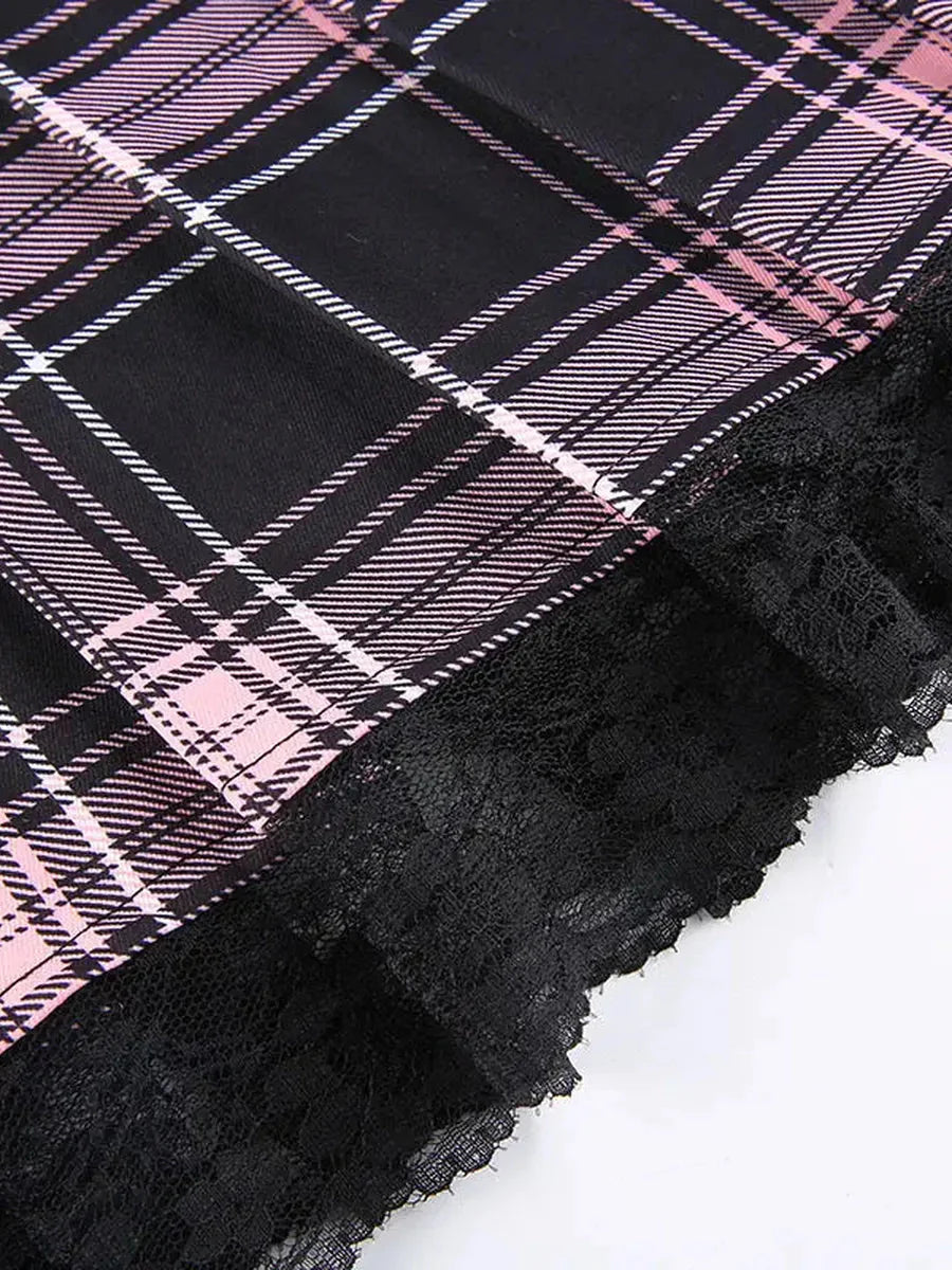 Pink Plaid Lace Skirt S44400