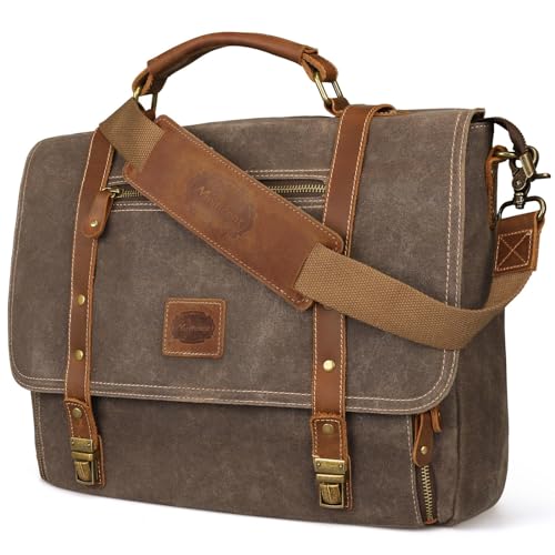 15.6 Inch Waterproof Waxed Canvas Leather Laptop Messenger Bag T343052