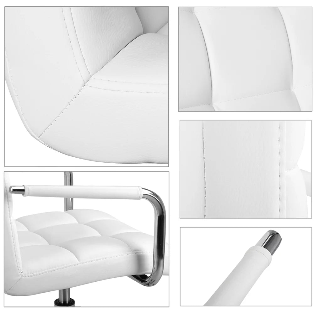White Height Adjustable Swivel Office Chair with Armrests Q27089