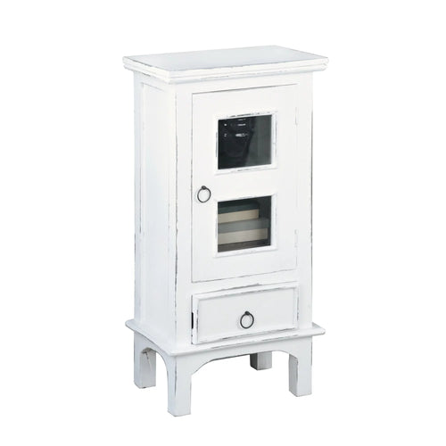 1-Door Wood End Table/Nightstand in Distressed White Z7331