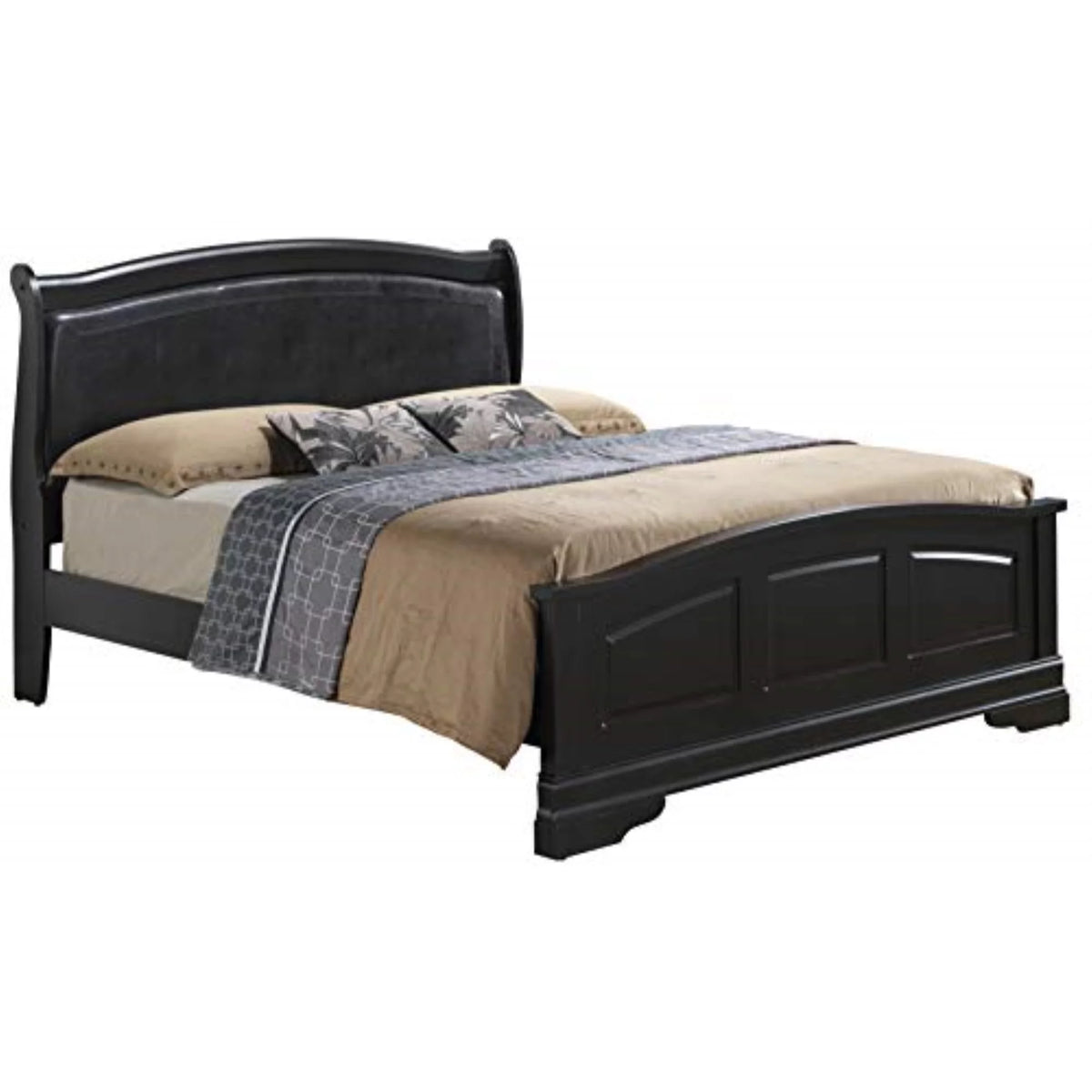 Black Faux Leather and Wood Full Bed W617