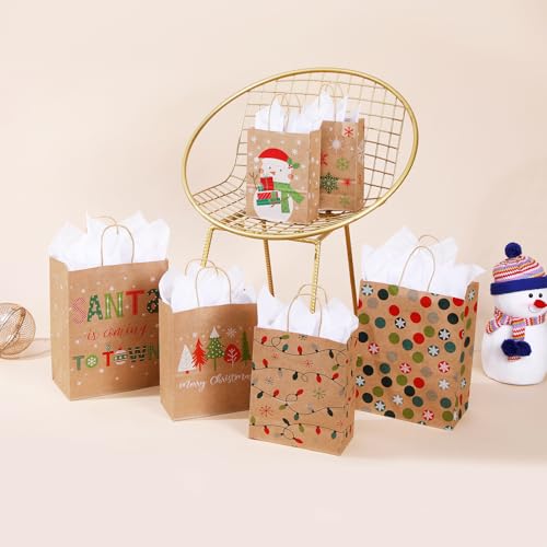 24 Christmas Gift Bags Assorted Sizes with Tissue Paper N4448